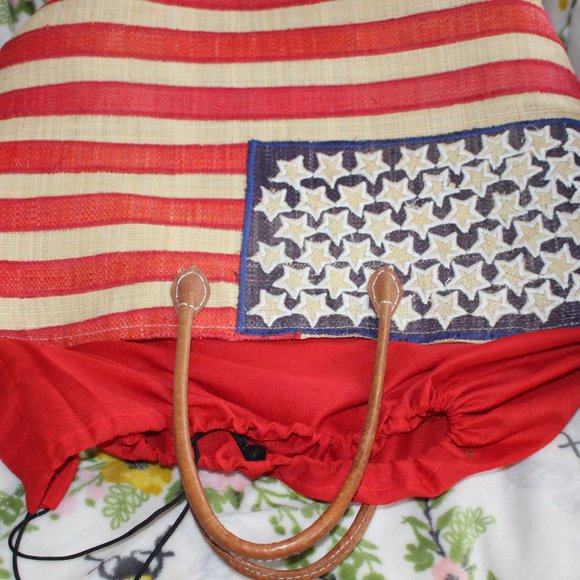 American USA Flag Beach Tote Bag by LeCamptain Natural Fibers 21" x 13" Vintage - Picture 3 of 10